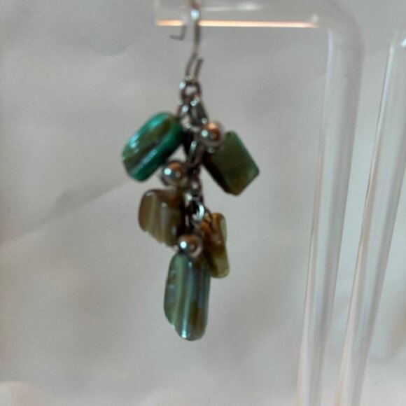 Earrings - dangling with clusters of green and turquoise beads. - Picture 3 of 4